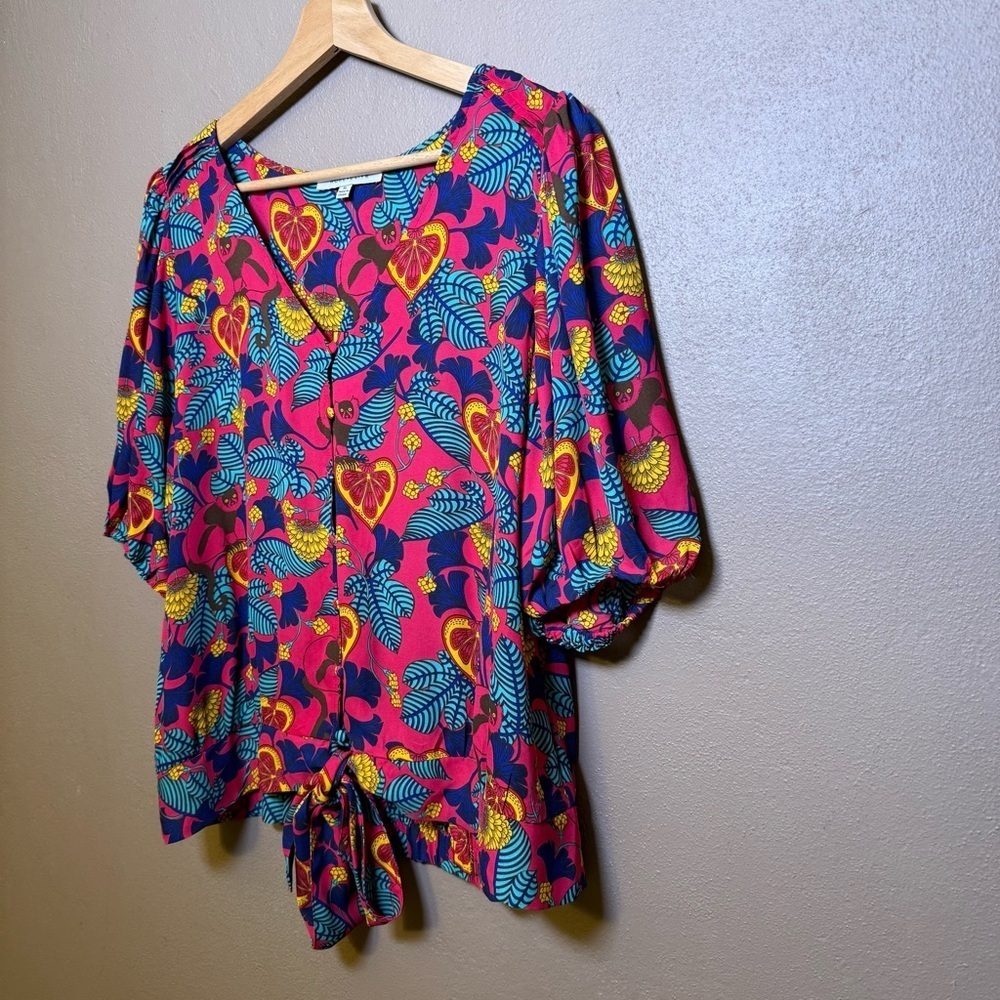 Rose & Olive Multicolor Tropical Pattern Blouse Womens Size XL Boho Travel Vaca - Picture 5 of 16
